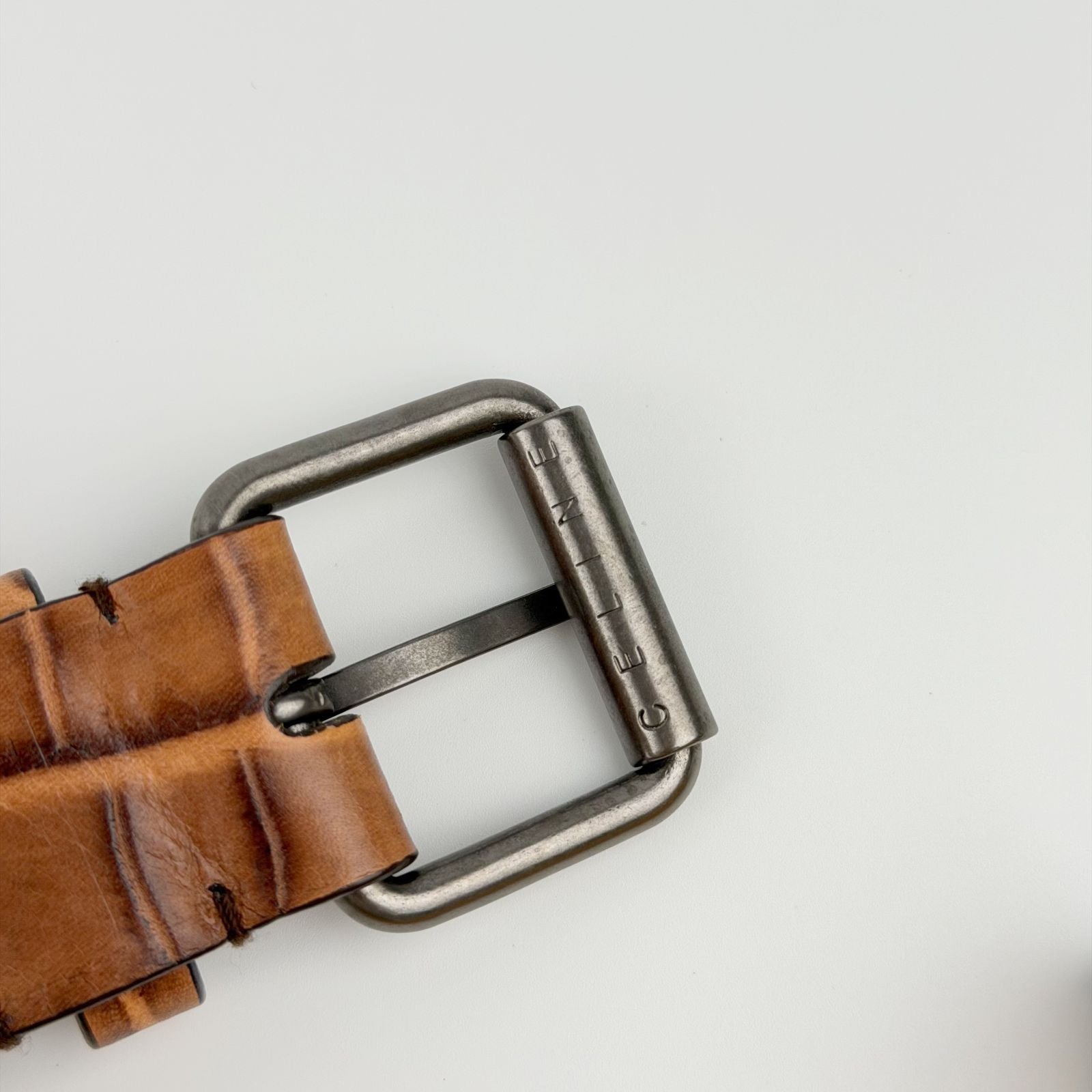 Celine Belt Leather Brown Silver Vintage
