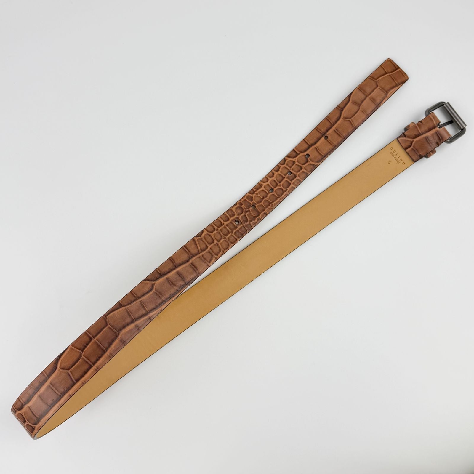 Celine Belt Leather Brown Silver Vintage