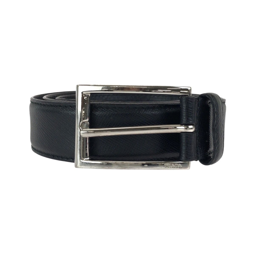 Prada 90 Black Silver Leather Belt