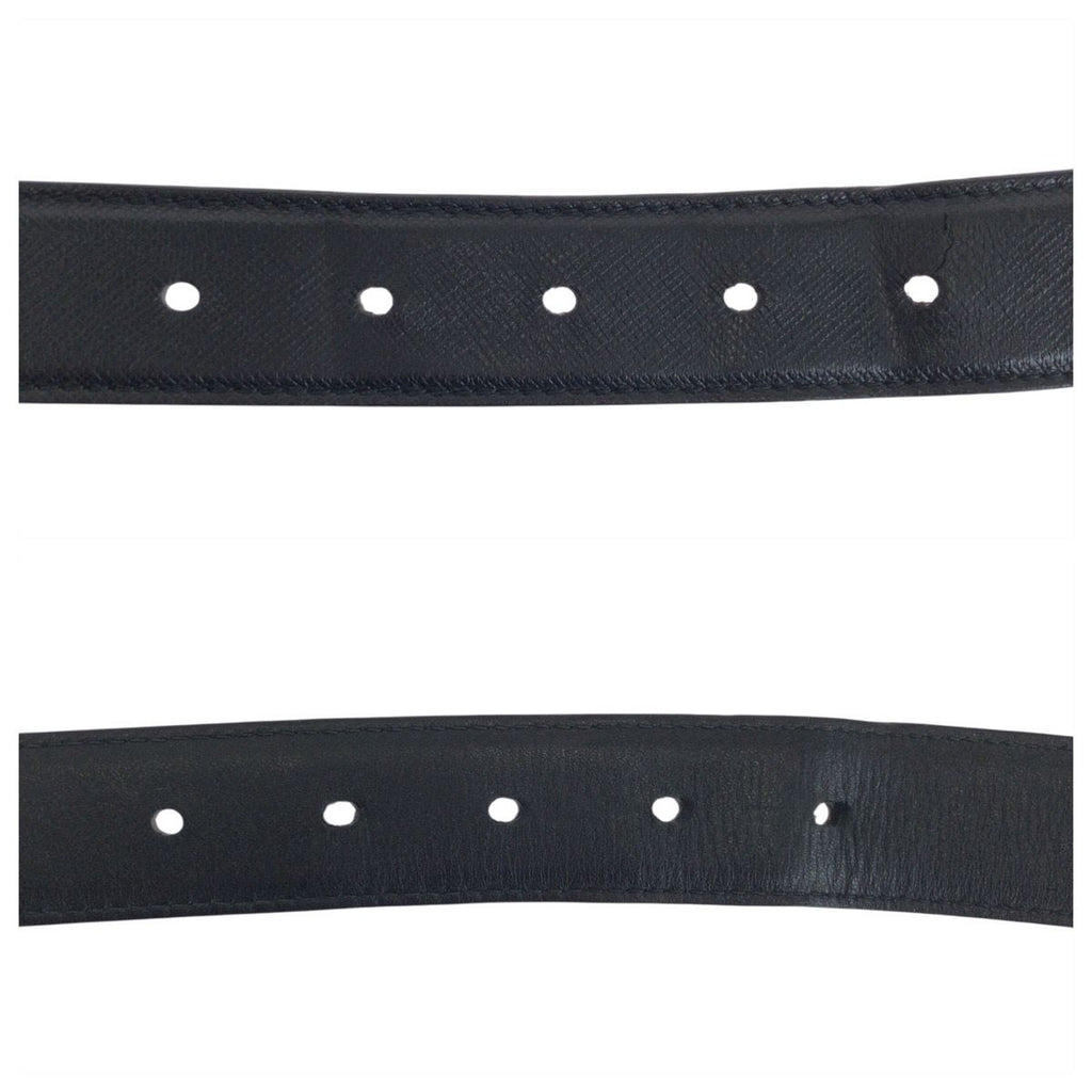 Prada 90 Black Silver Leather Belt