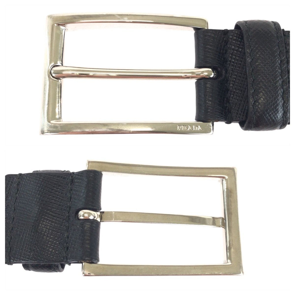 Prada 90 Black Silver Leather Belt