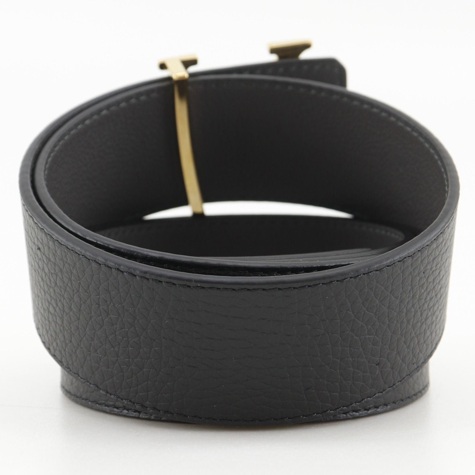 Louis Vuitton Belt LV Damier 40 Reversible Leather Gold Plated Black Gray