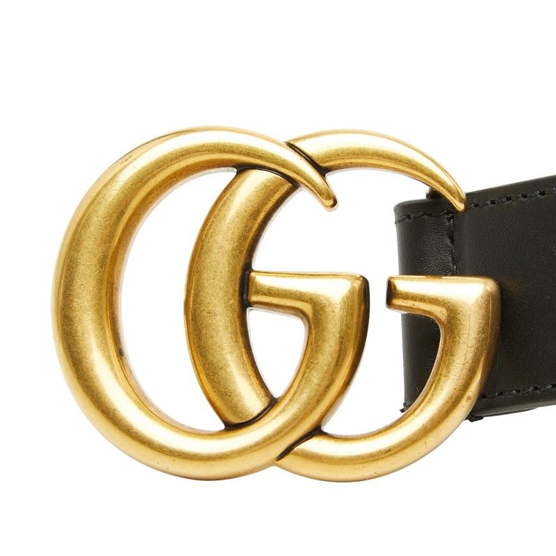 Gucci GG Marmont Emblem Wide Buckle Belt Black Leather