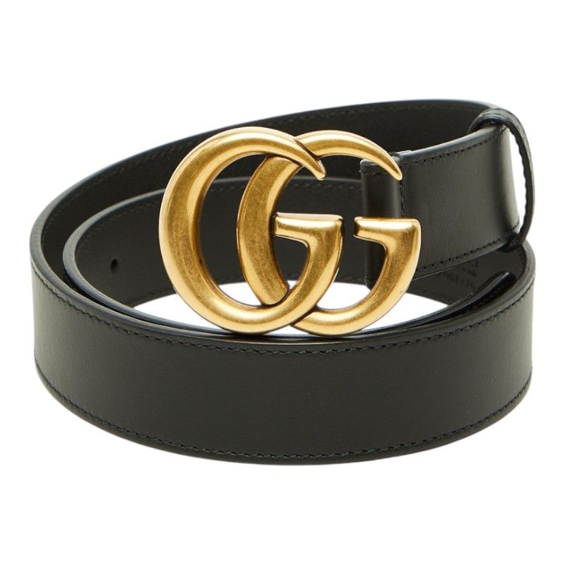 Gucci GG Marmont Emblem Wide Buckle Belt Black Leather