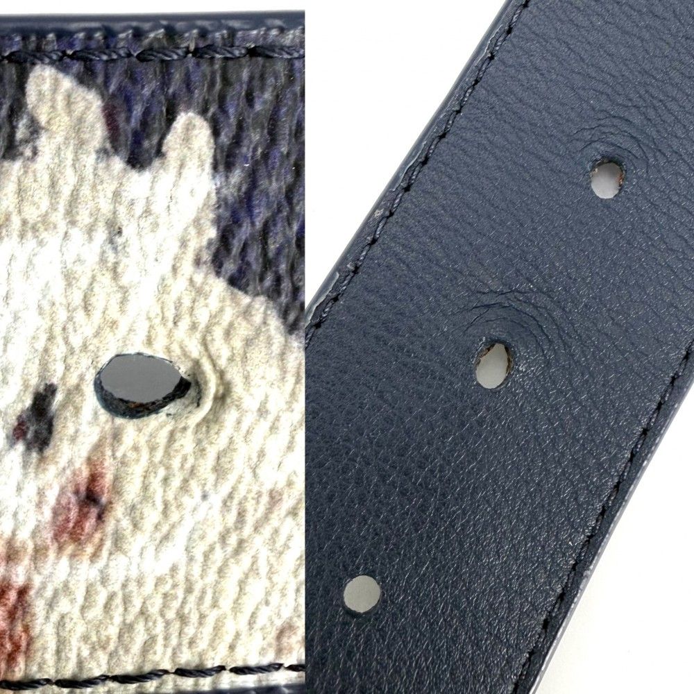 Louis Vuitton Belt Monogram Initial 95 38 Leather Navy Dark Blue Multicolor Gold