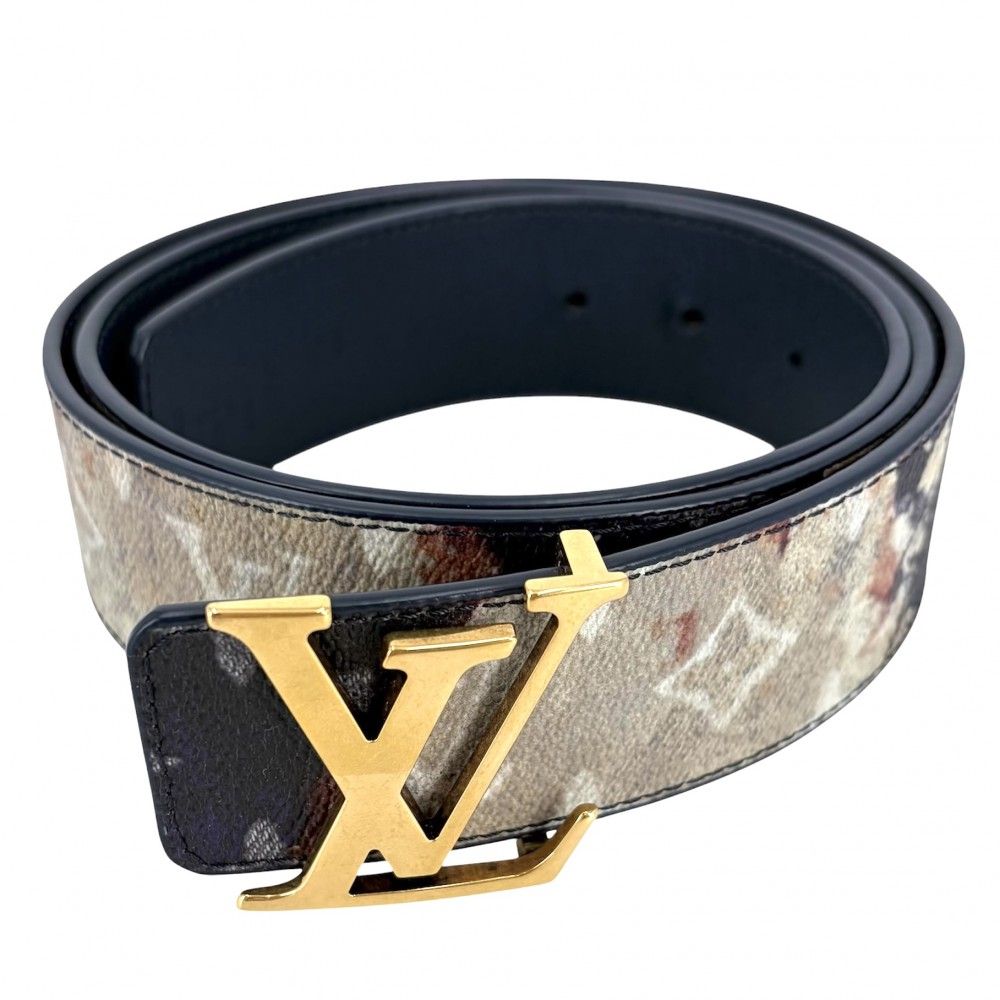 Louis Vuitton Belt Monogram Initial 95 38 Leather Navy Dark Blue Multicolor Gold