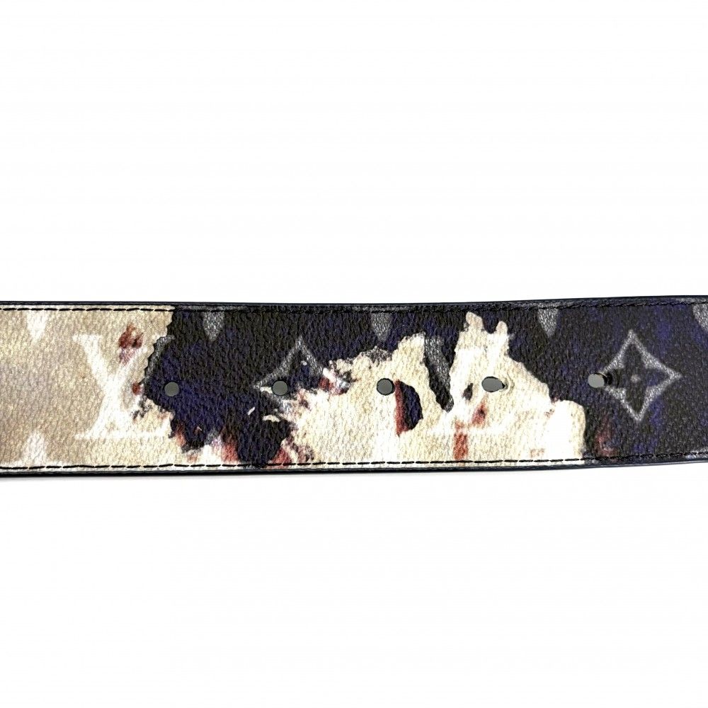 Louis Vuitton Belt Monogram Initial 95 38 Leather Navy Dark Blue Multicolor Gold