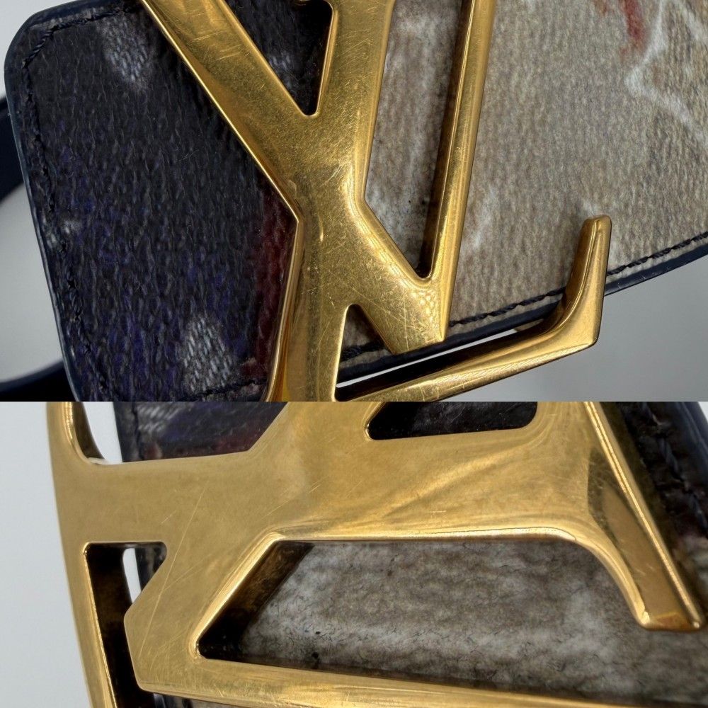 Louis Vuitton Belt Monogram Initial 95 38 Leather Navy Dark Blue Multicolor Gold