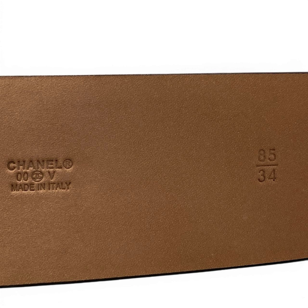 Chanel CC Logo Big Buckle Leather Belt 34 85 Black Gold