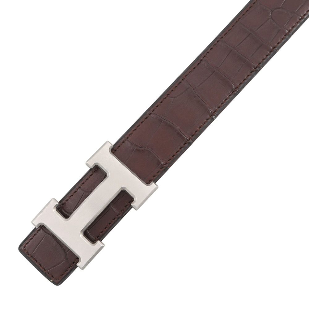 Hermes Belt Constance Dark Brown Matte Silver Porosus Leather 60