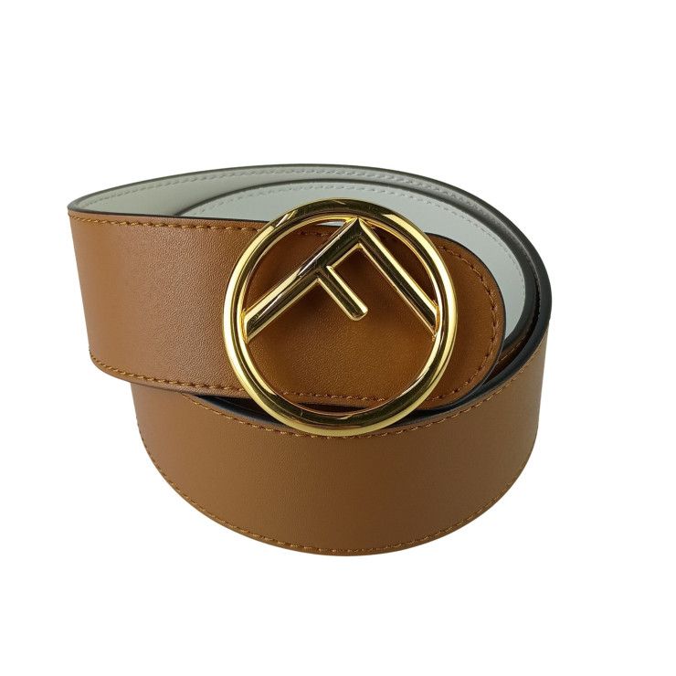 Fendi Belt F's Brown Leather Reversible Gold