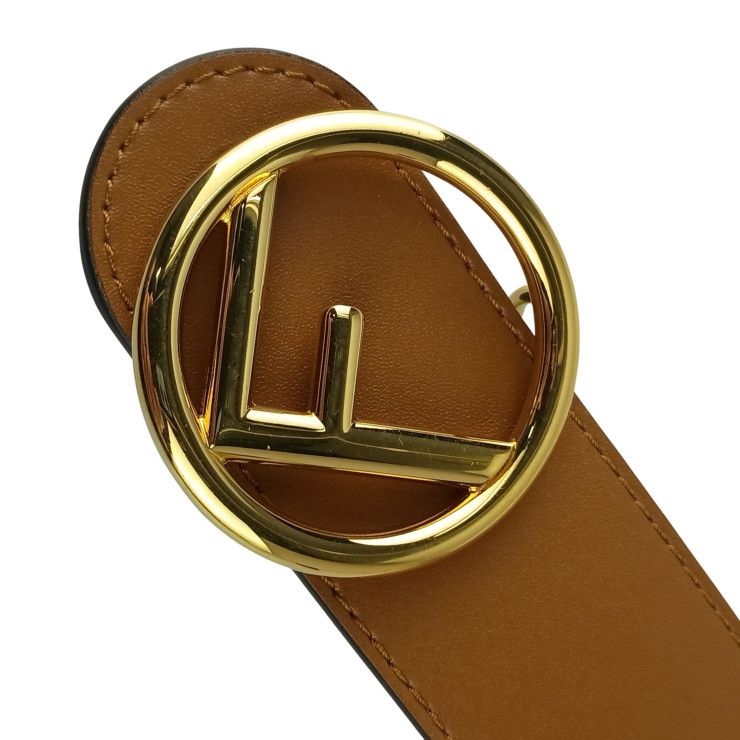 Fendi Belt F's Brown Leather Reversible Gold
