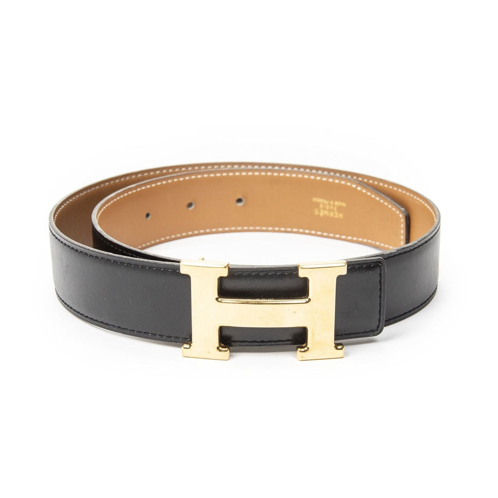 Hermes Constance Belt 32 Black Brown Box Leather