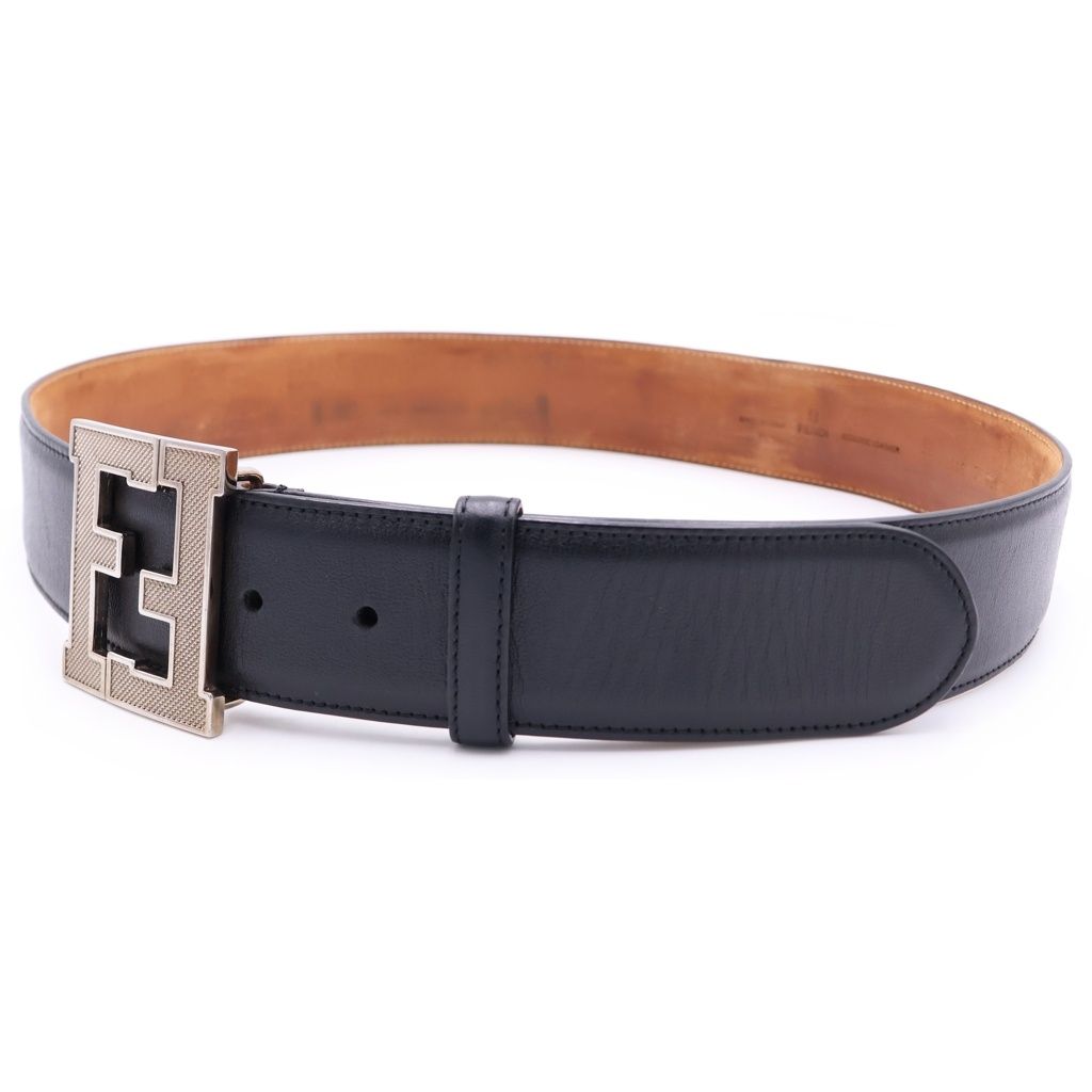 Fendi FF Big Logo Buckle Leather Belt Black