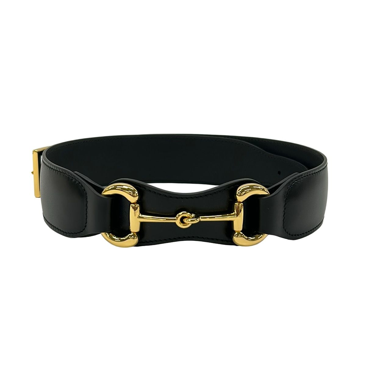 Gucci Belt 80 32 Black Gold Horsebit Leather