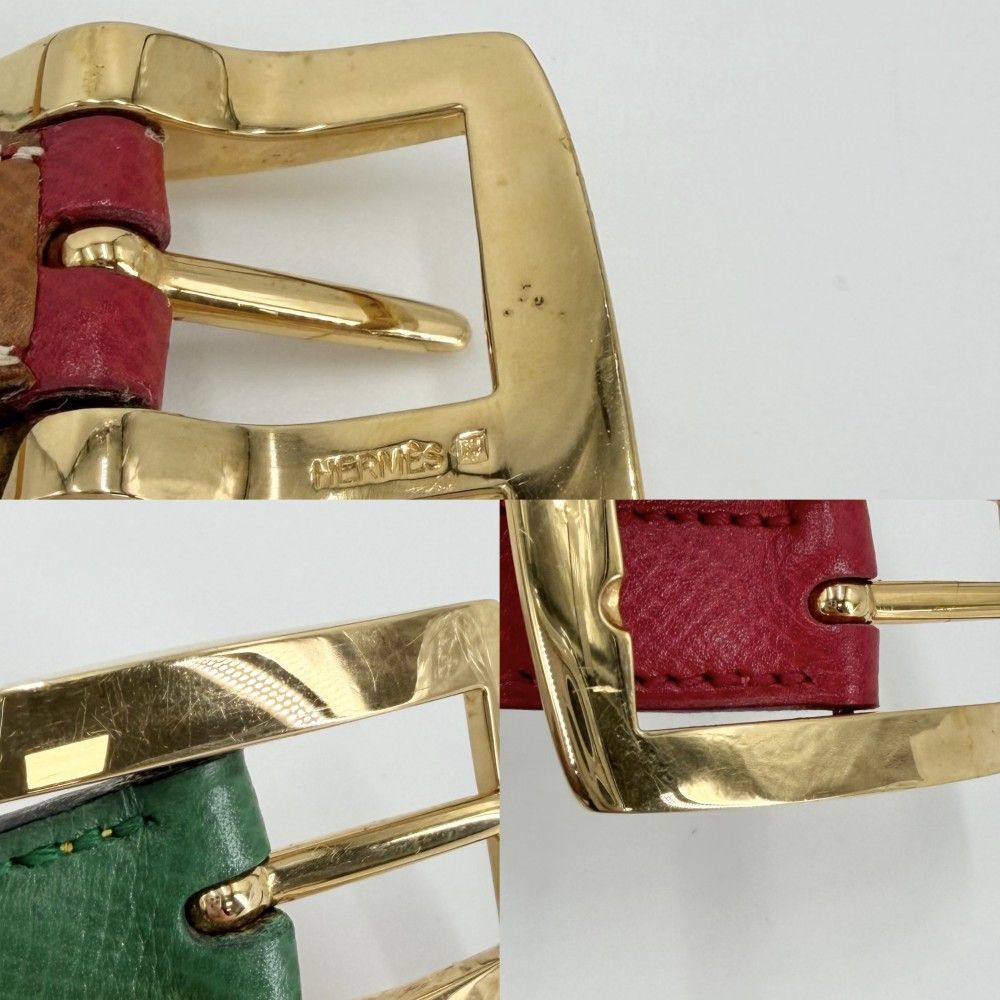 Hermes Belt Reversible 90 Leather Red Green Gold