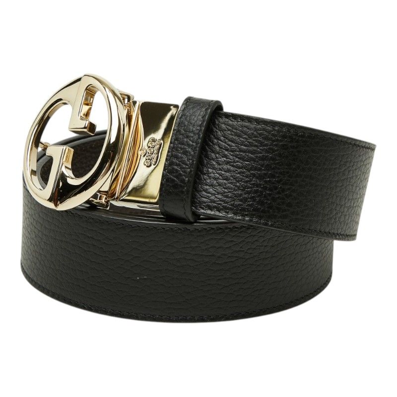 Gucci Interlocking Reversible Belt 75 30 Black Leather Metal