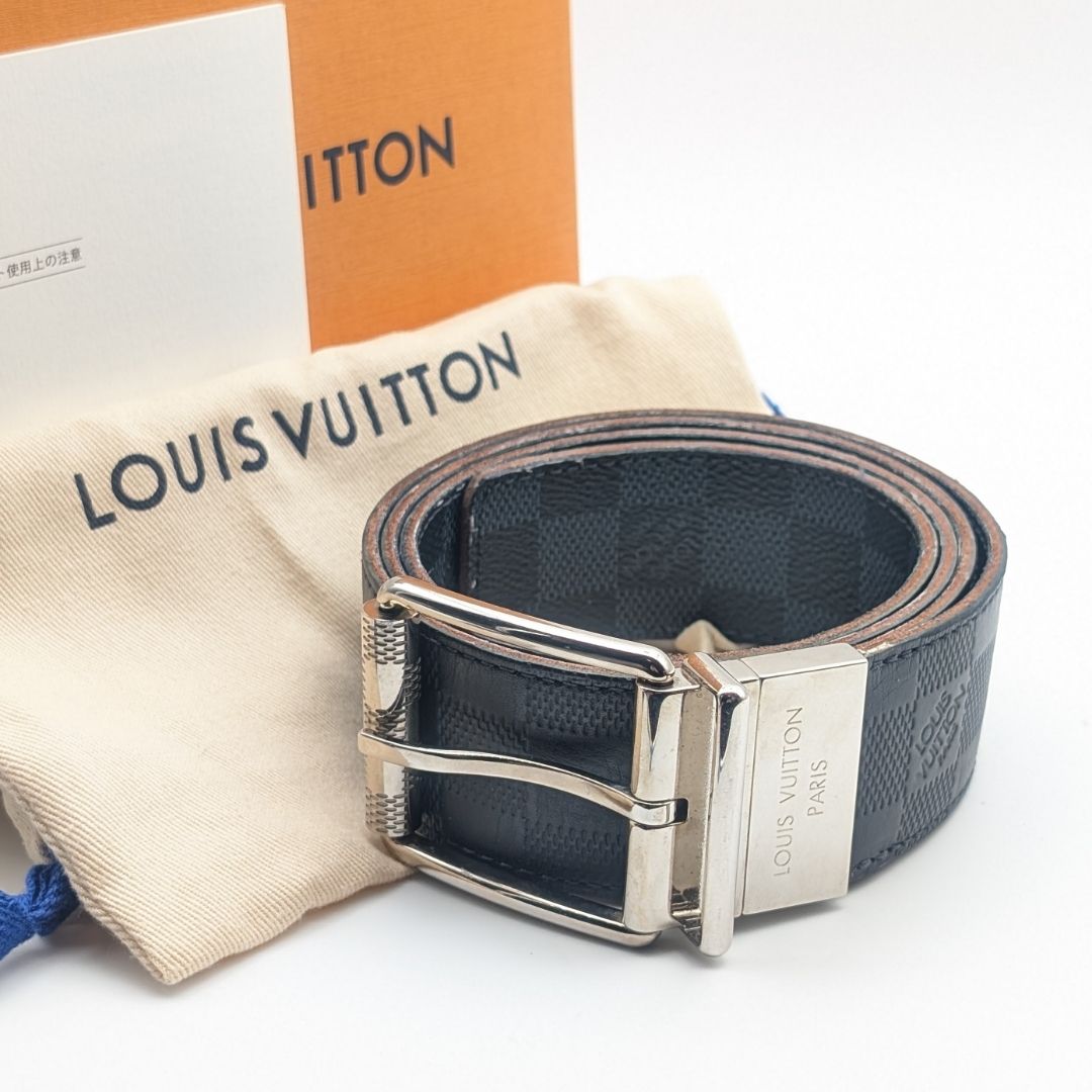 Louis Vuitton Ceinture Damier Print Graphite Infini Reversible Black Belt