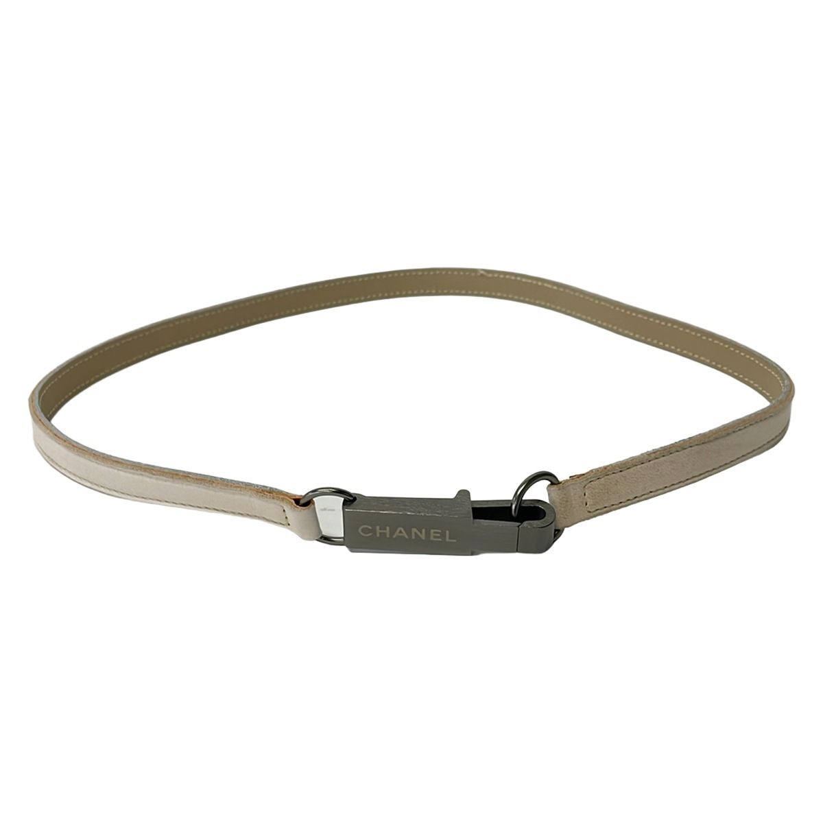 Chanel Belt Beige Silver Leather
