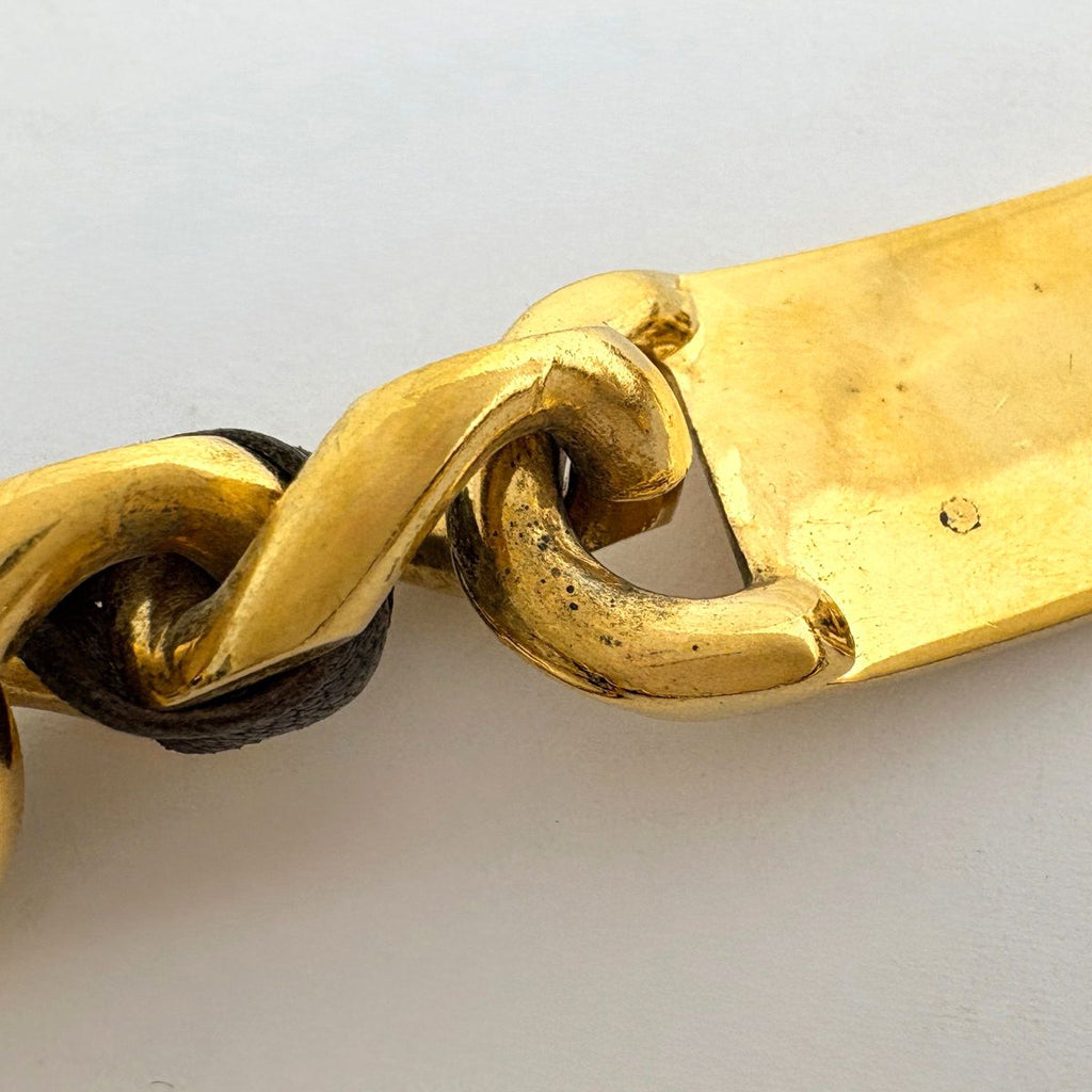 Chanel CC Logo Chain Belt 94 Leather Gold Black