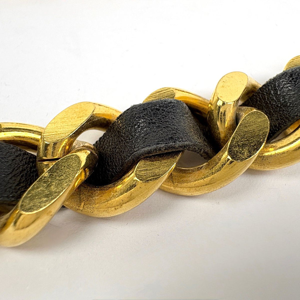 Chanel CC Logo Chain Belt 94 Leather Gold Black
