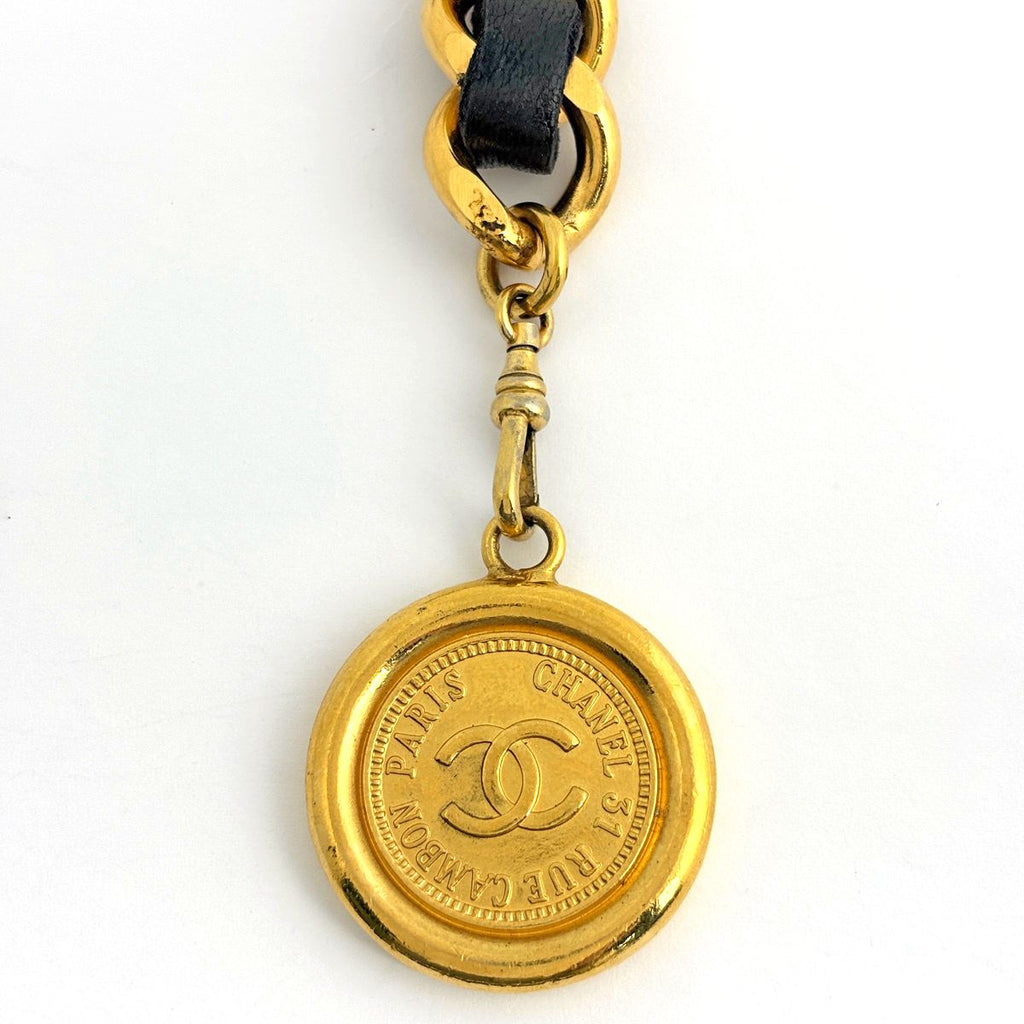 Chanel CC Logo Chain Belt Leather Gold Black