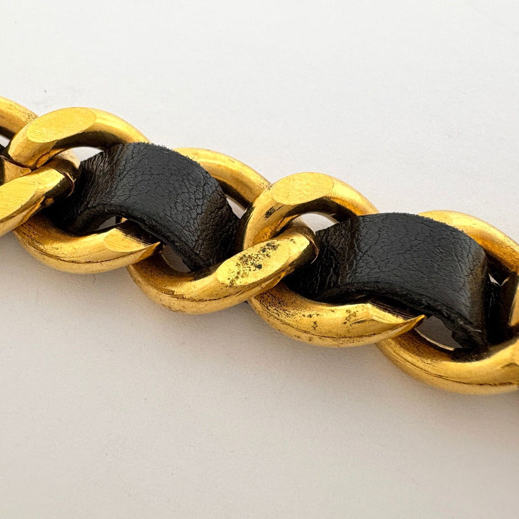 Chanel CC Logo Chain Belt Leather Gold Black