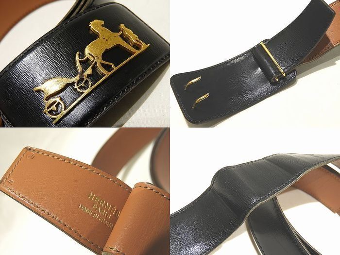 Hermes Antique Belt Carriage Buckle Black Leather Gold