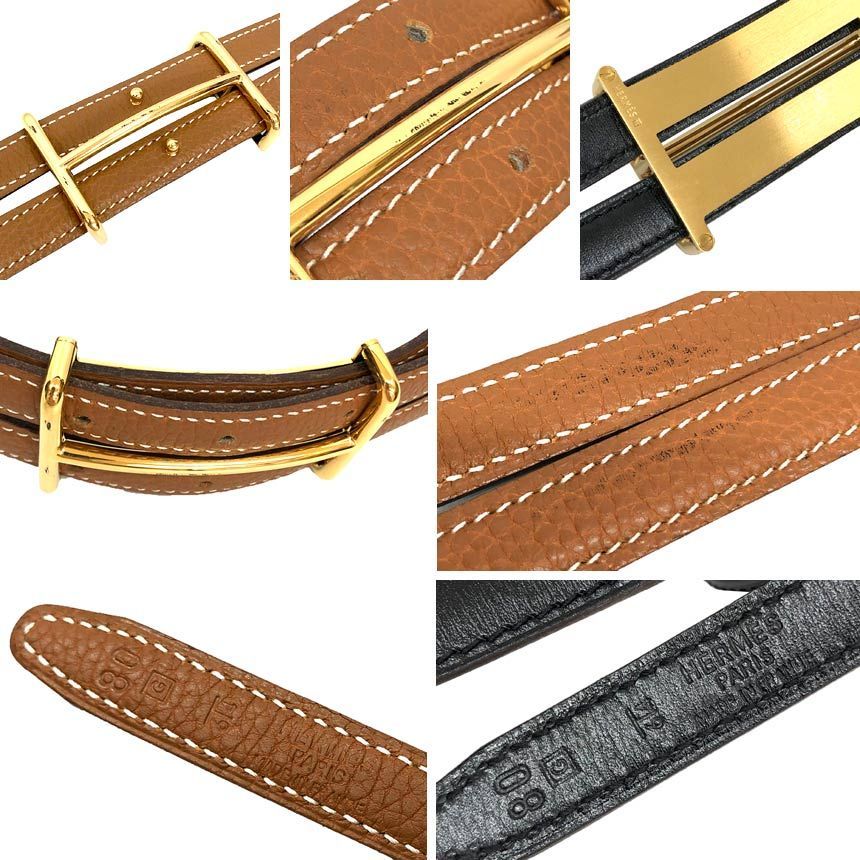 Hermes Belt Double Strand Thin Reversible 80 Camel Black Gold