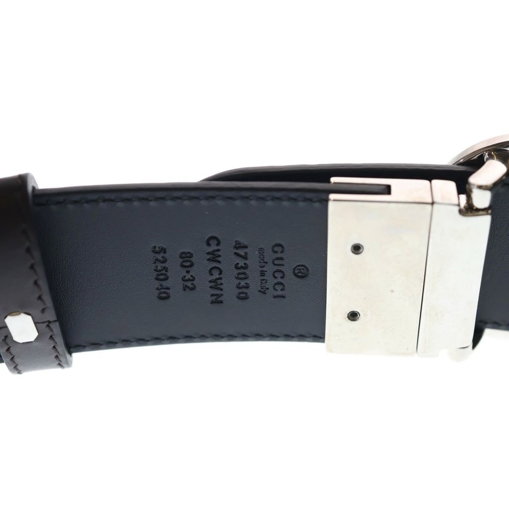 Gucci Interlocking Leather Belt Brown Silver