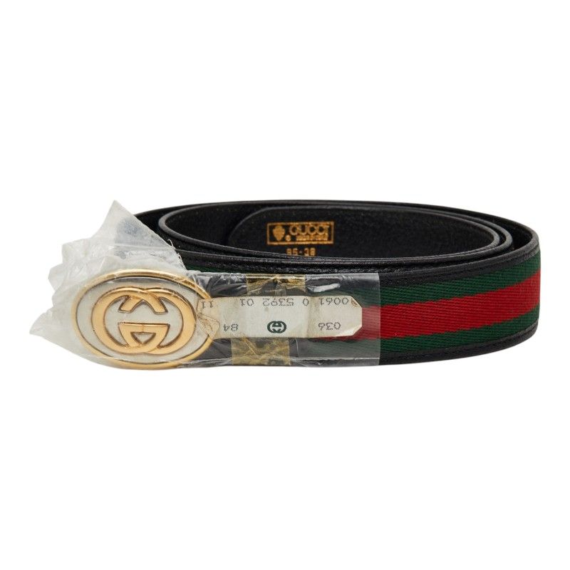 Gucci Sherry Line GG Logo Buckle Belt Black Green Red Leather