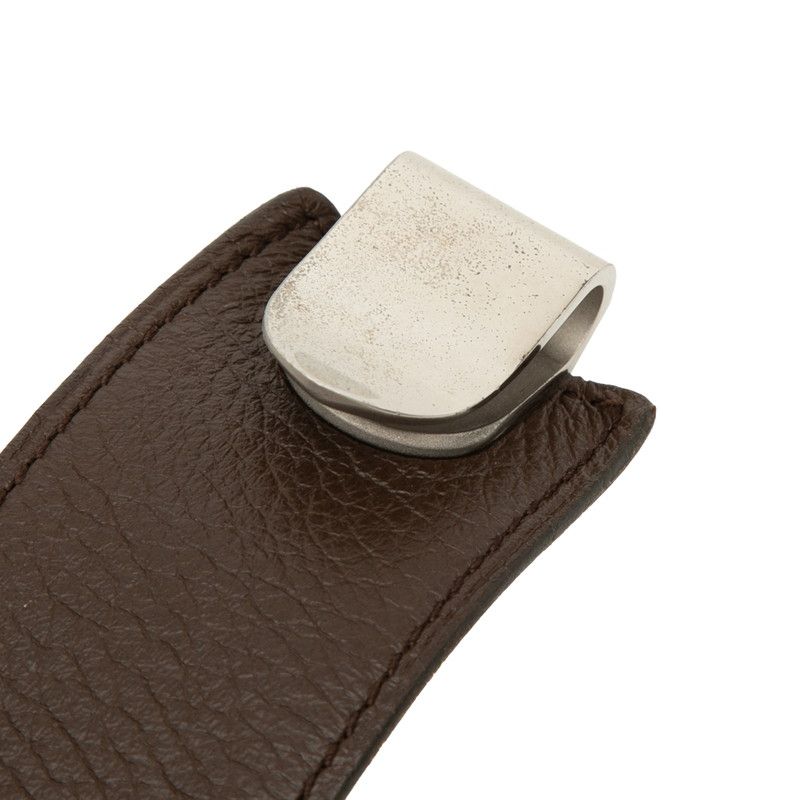 Hermes 85 Brown Silver Leather Belt