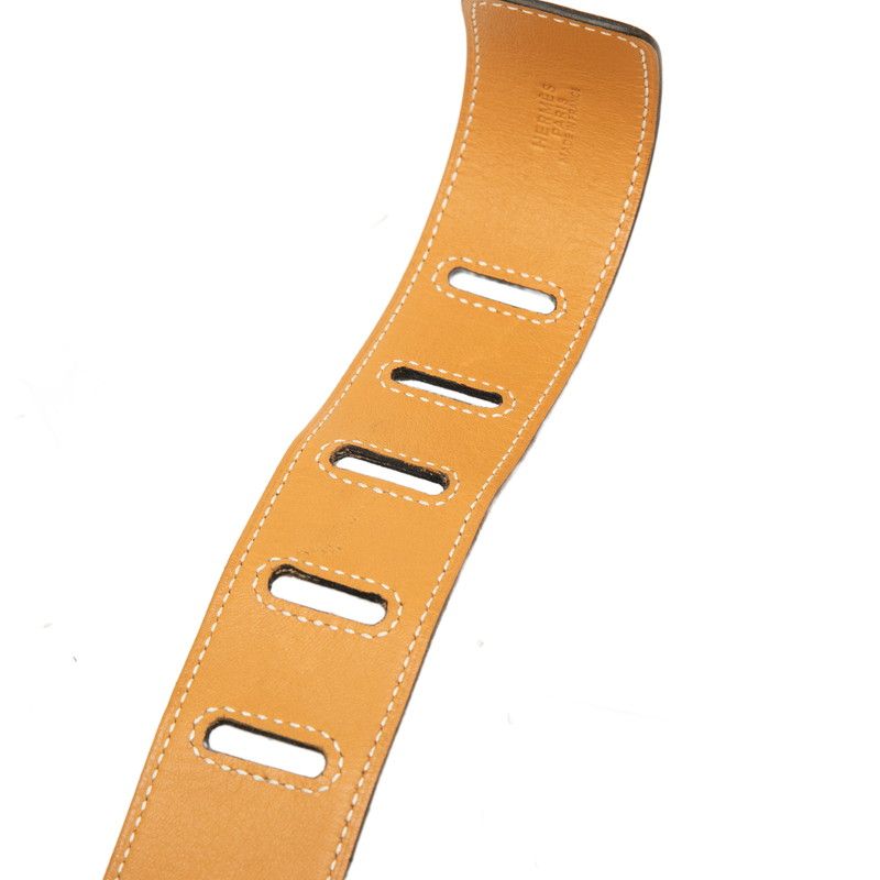 Hermes 85 Brown Silver Leather Belt