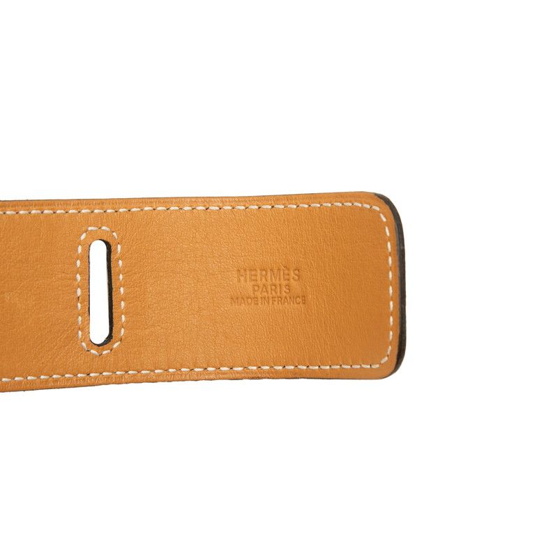 Hermes 85 Brown Silver Leather Belt