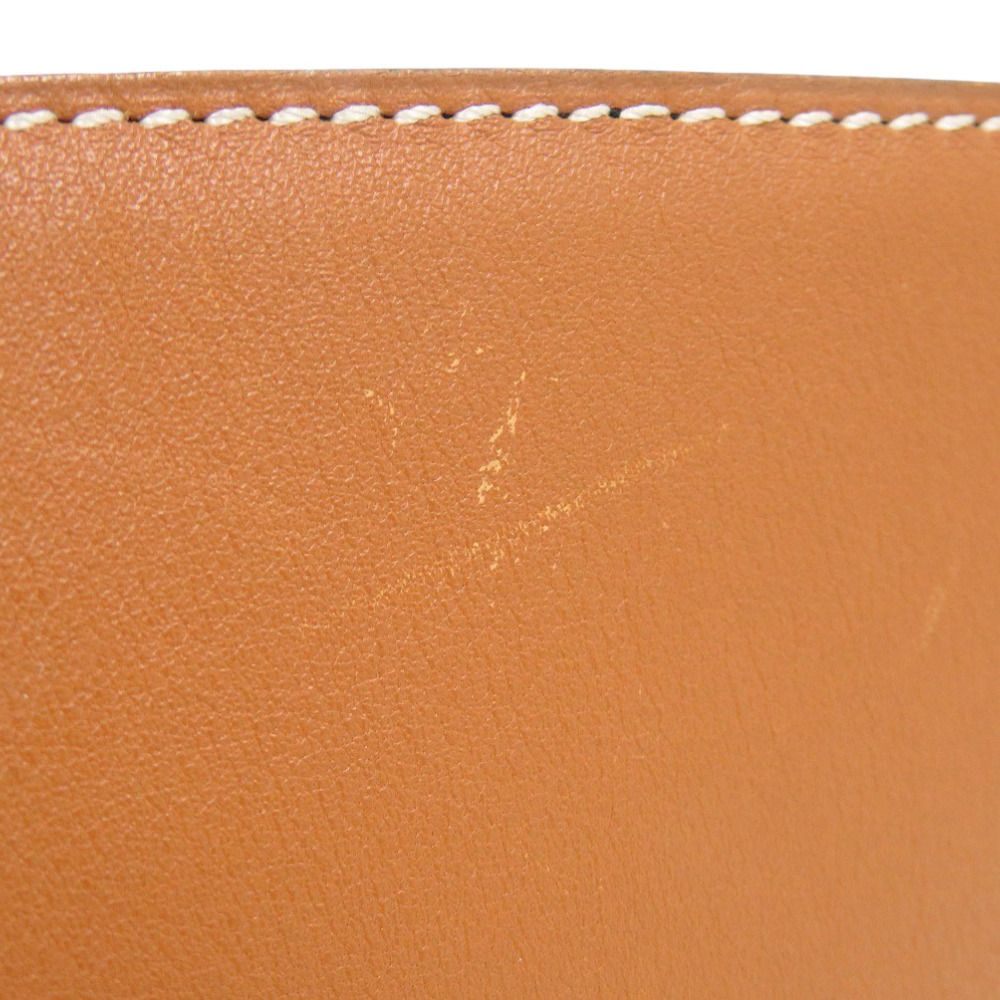 Hermes Round Buckle Leather Brown Silver Belt