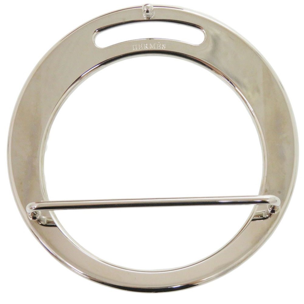Hermes Round Buckle Leather Brown Silver Belt