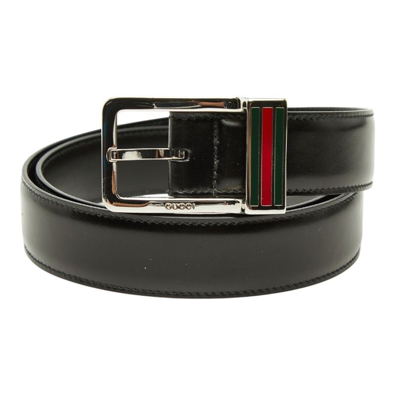 Gucci Sherry Line Square Logo Buckle Belt Black Silver Leather