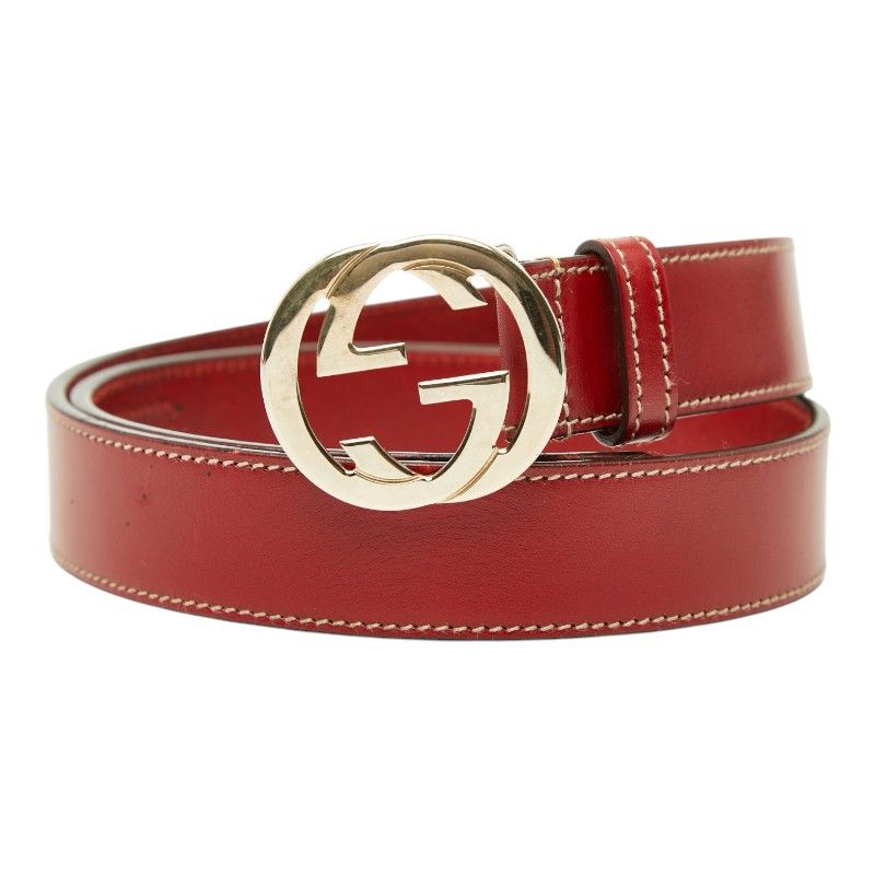 Gucci Interlocking Logo Buckle Belt Red Leather