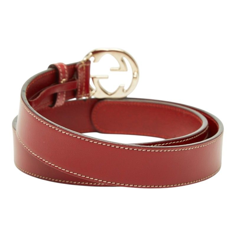 Gucci Interlocking Logo Buckle Belt Red Leather
