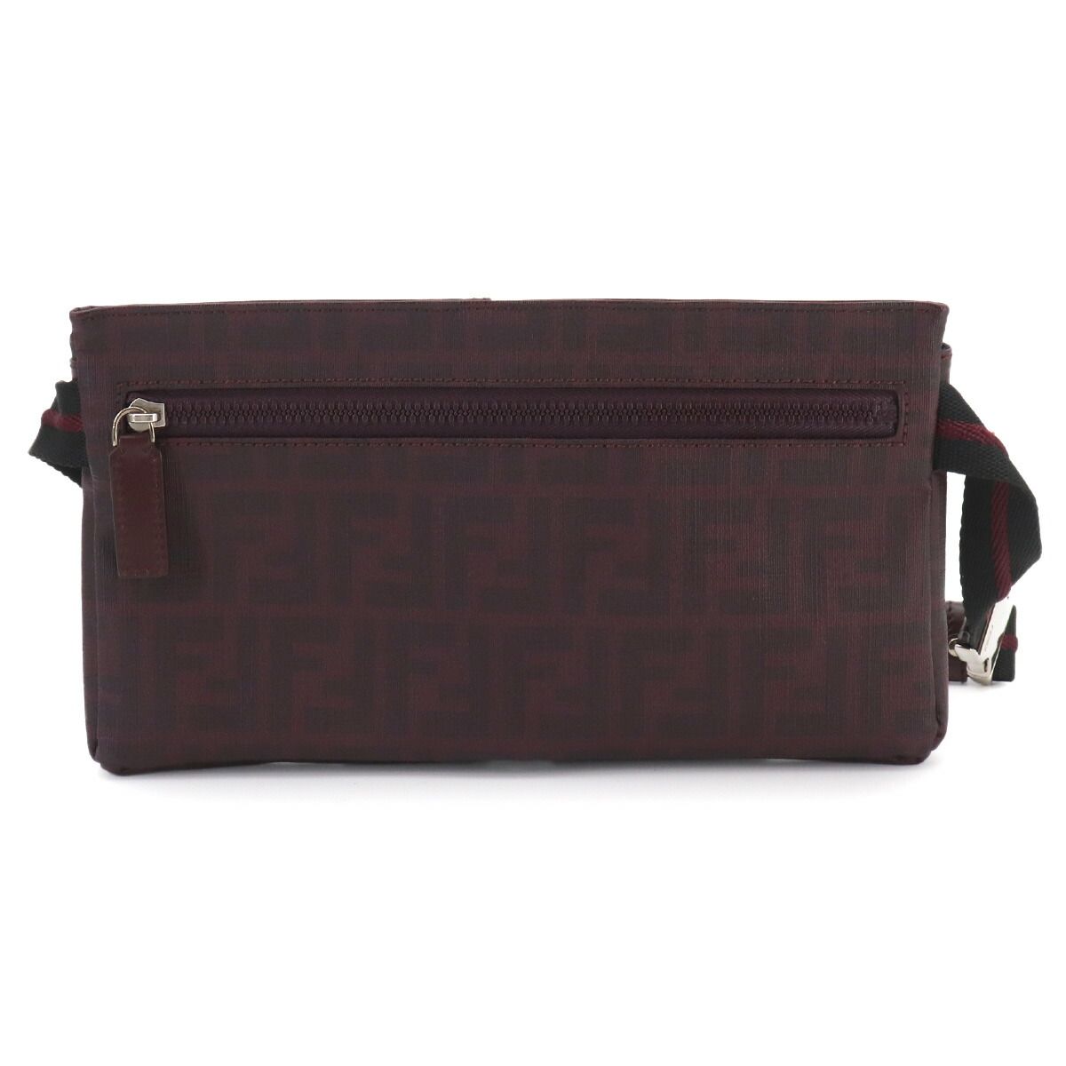Fendi Zucca Belt Bag Leather Bordeaux Silver