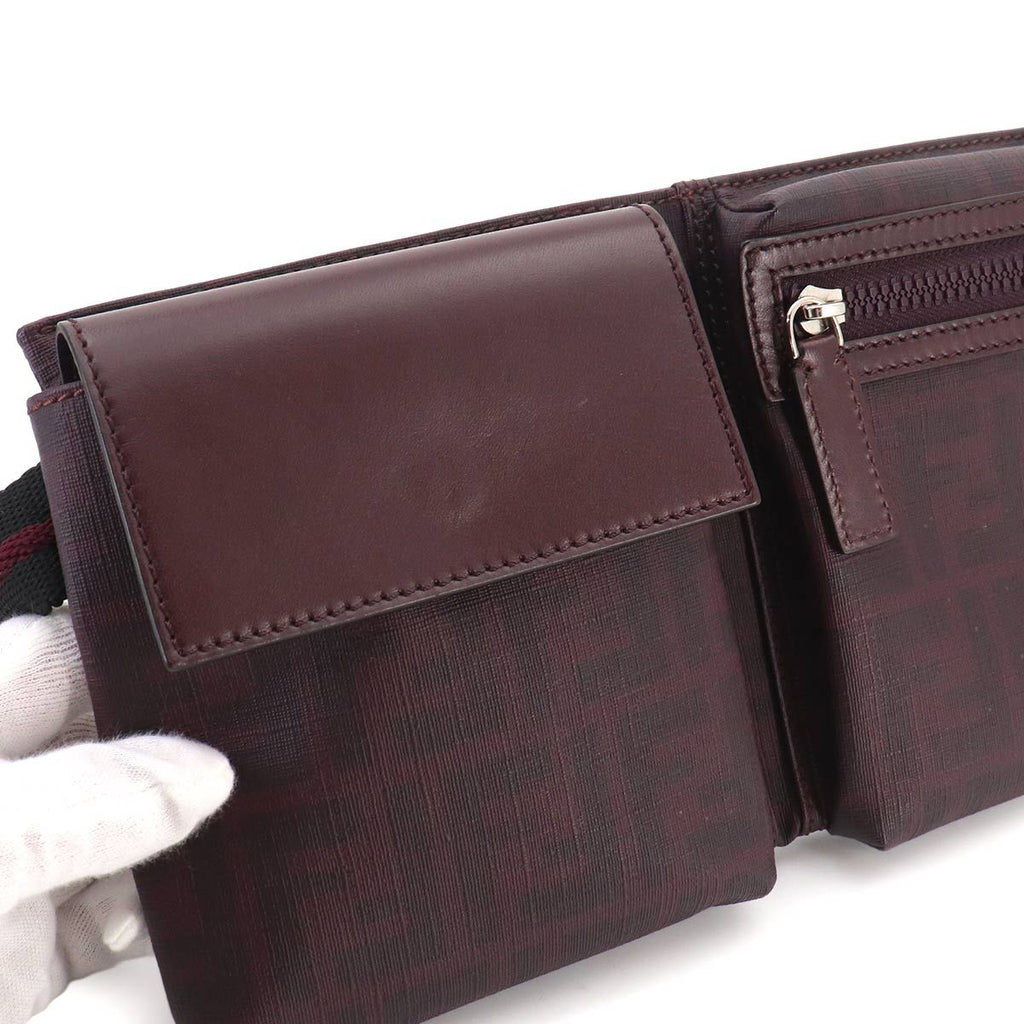 Fendi Zucca Belt Bag Leather Bordeaux Silver