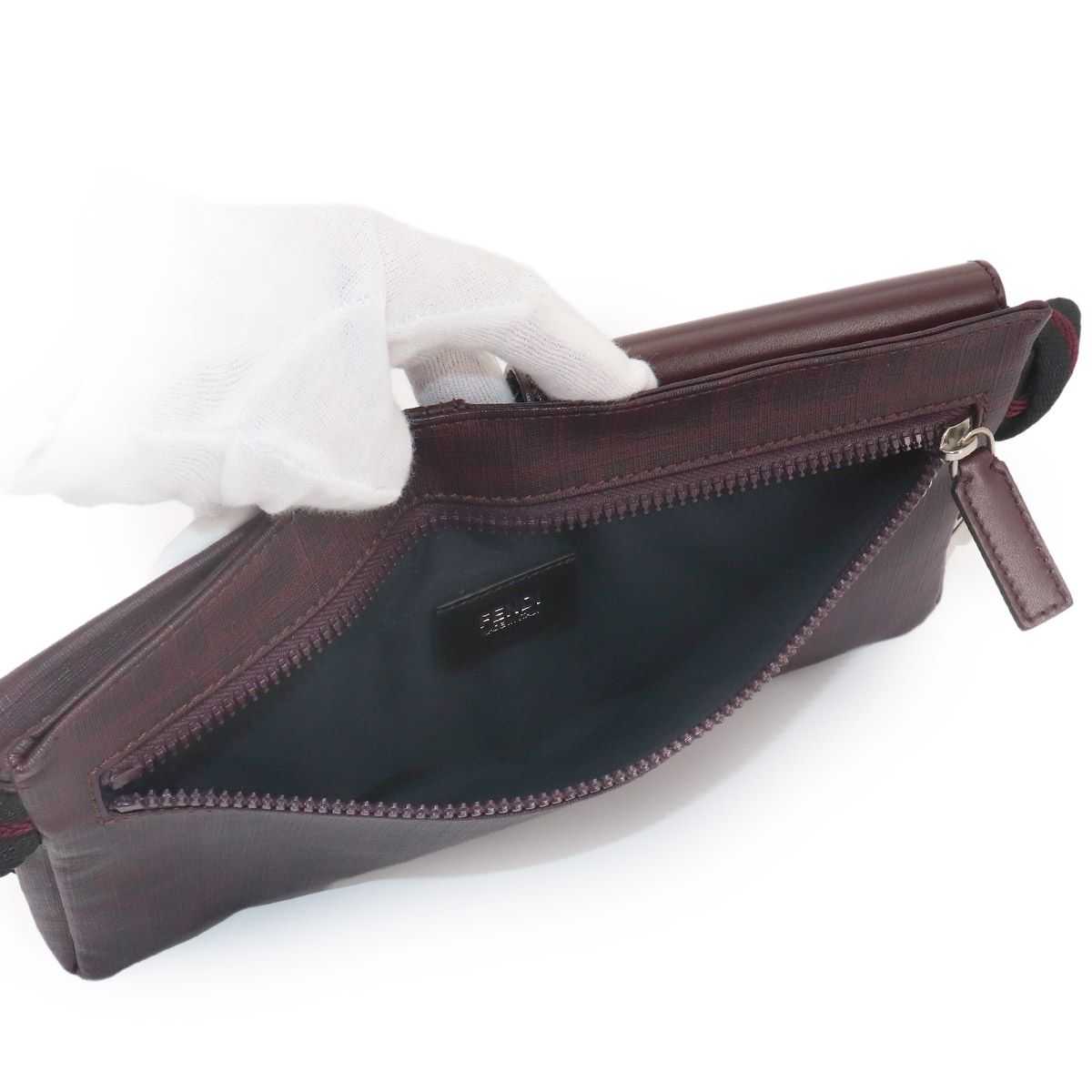 Fendi Zucca Belt Bag Leather Bordeaux Silver