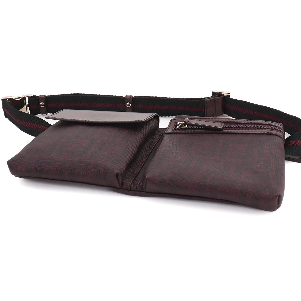 Fendi Zucca Belt Bag Leather Bordeaux Silver