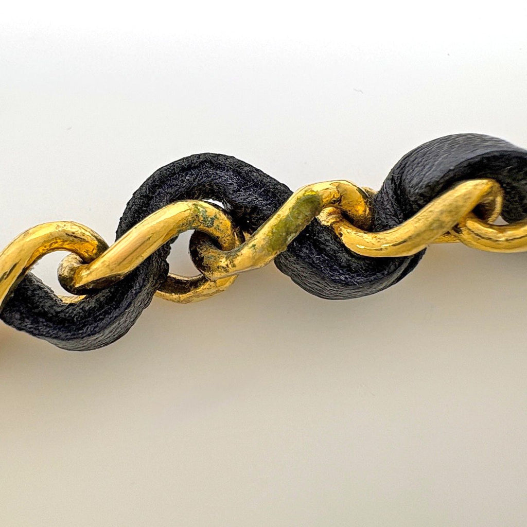 Chanel CC Logo Chain Belt Triple Strand Leather Gold Black