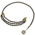 Chanel CC Logo Chain Belt Triple Strand Leather Gold Black
