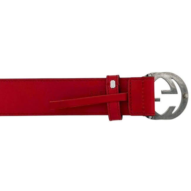 Gucci Belt Red Interlocking Waist 100 35 Leather Metal GG Logo Buckle