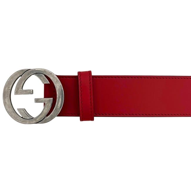 Gucci Belt Red Interlocking Waist 100 35 Leather Metal GG Logo Buckle