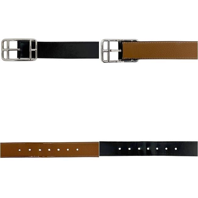 Hermes Belt Black Brown Cape Cod Waist 89 30 Box Calf Taurillon Clemence Leather