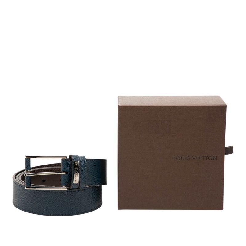 Louis Vuitton 95 36 Navy Brown Leather Belt