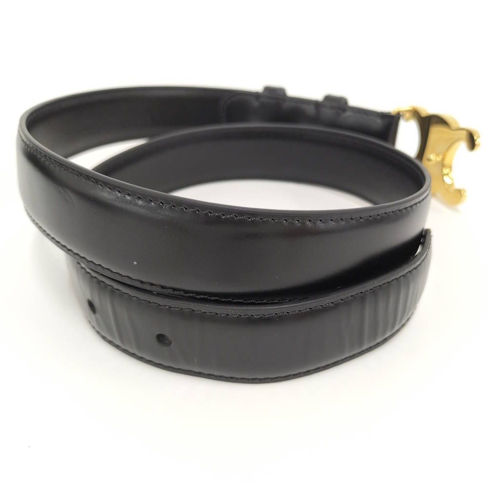 Celine Belt Triomphe Gold Leather Black